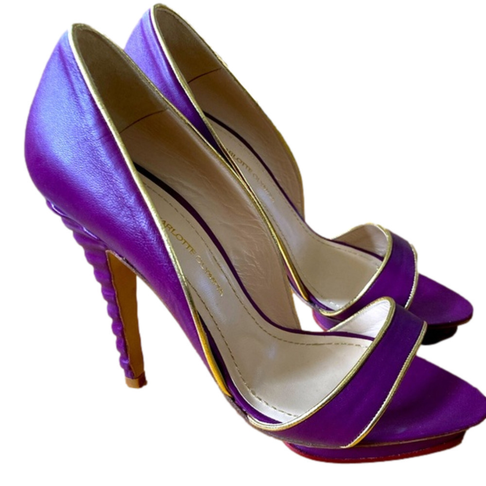 Charlotte Olympia new, never worn purple and gold platform heels. Size EU 37